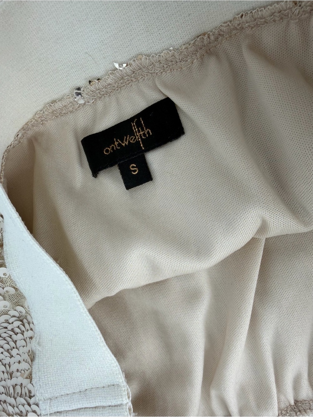 On Twelfth Champagne Gold Sequin Midi Skirt with Side Slit Size S - Picture 2 of 5